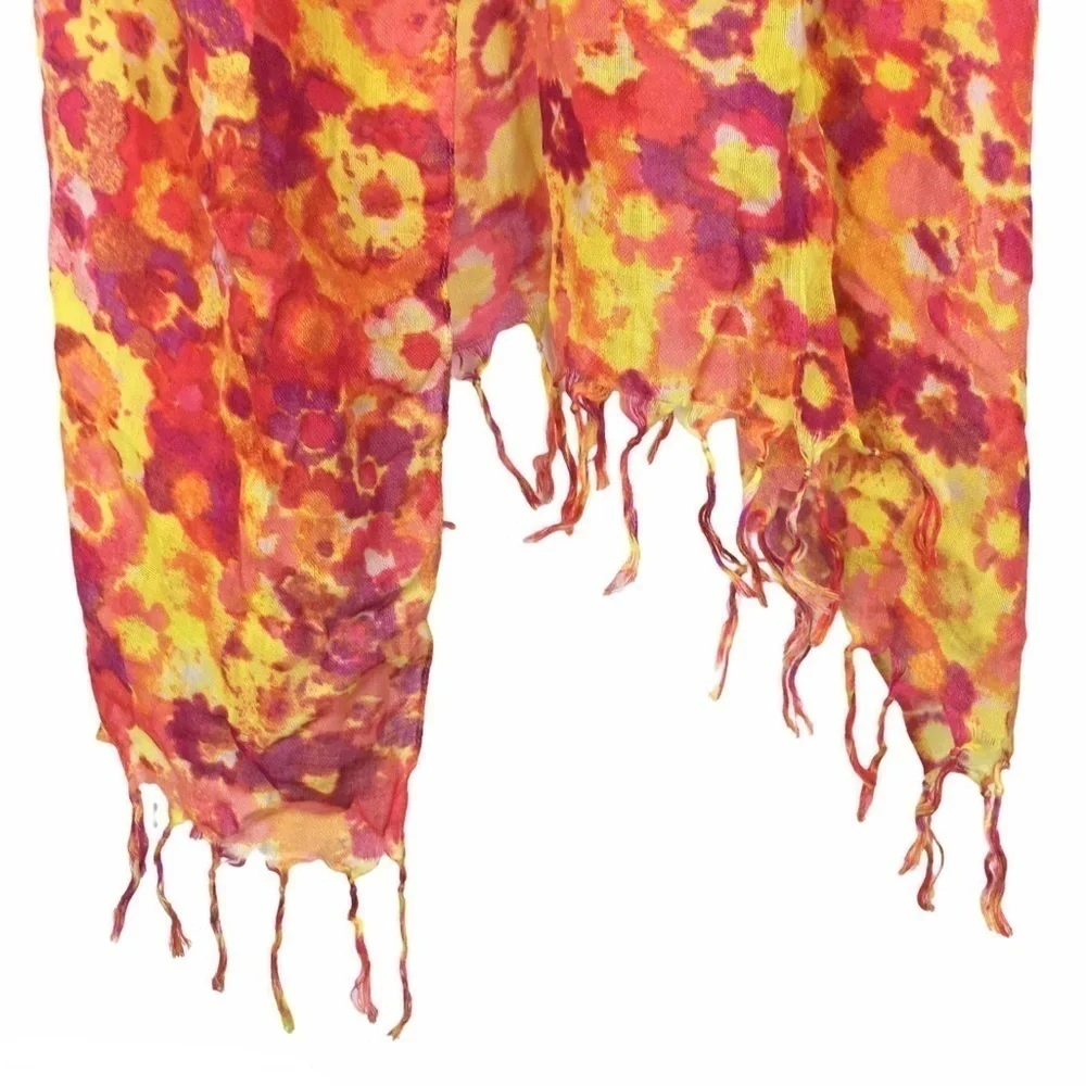 OLD NAVY Scarf Tie Dye Floral Fringe Lightweight Sheer Bright Colors Watercolor